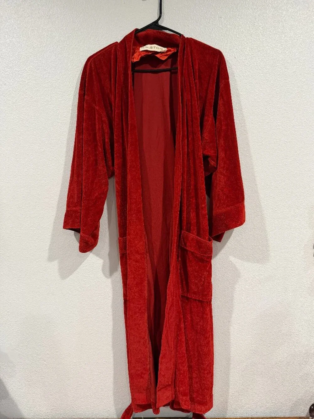 Vintage Halston Men's Velour Robe Red Size Medium Luxury Bathrobe Rare